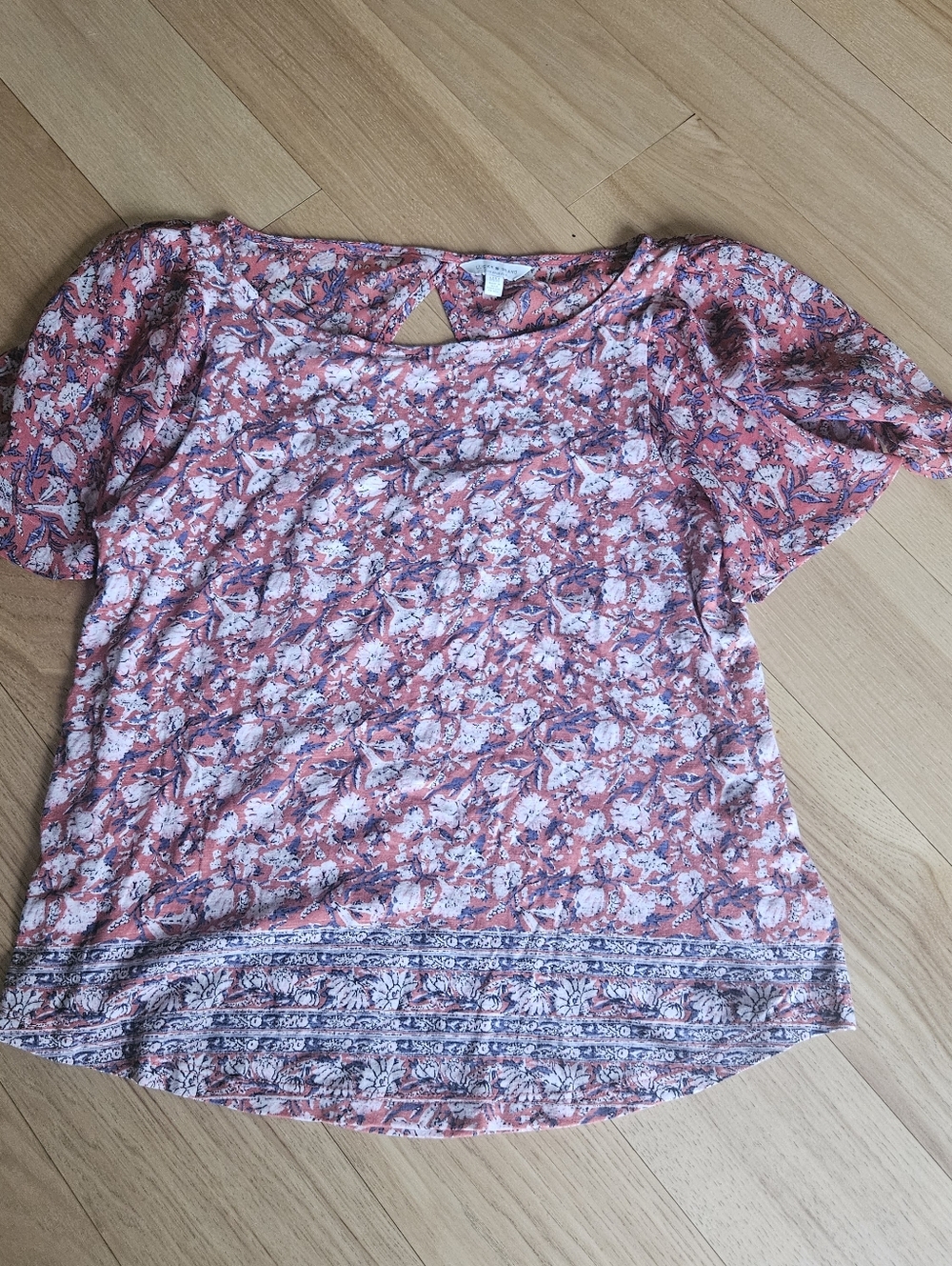 Lucky Brand Coral Floral Short Sleeve Blouse